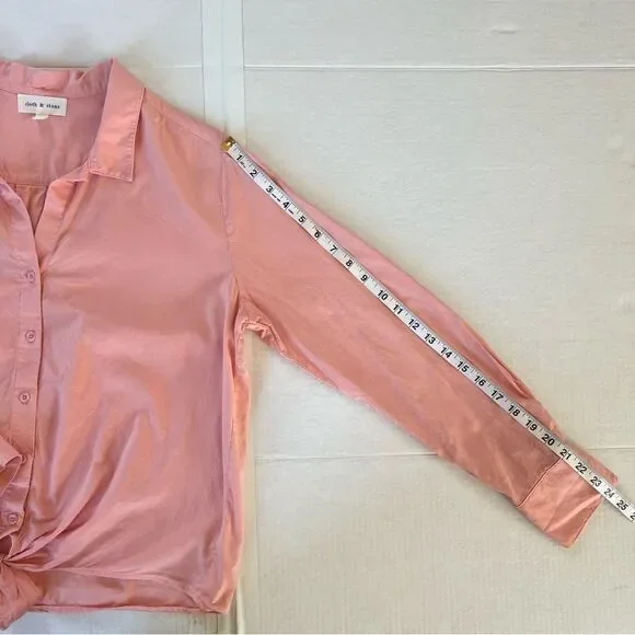 Anthropologie Cloth & Stone Pink Button-Up Long Sleeve Tie Shirt Blouse SZ L - Picture 6 of 16